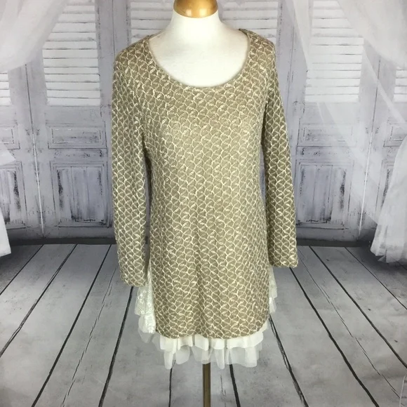 Cracker Barrel Dresses | Boho Chic Tan & White Long Sleeve Tunic Dress M | Color: Tan/White | Size: M | Jmerrilee's Closet